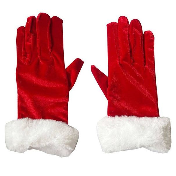 Christmas gloves Short gold silk fluff red Christmas gloves Velvet gloves_maomaolike.com