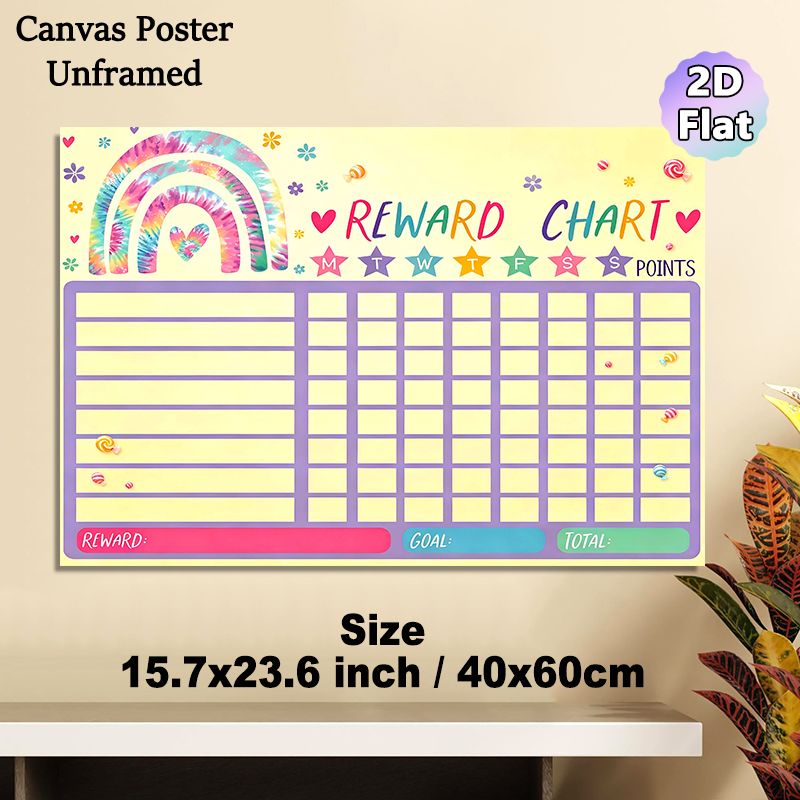 Tie-dye Rainbow Reward Chart Painting Poster, Vibrant Playful Graphic Poster, Practical Tool To Track Progress And Goals, Suitable For Home And Study_maomaolike.com