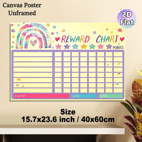 Tie-dye Rainbow Reward Chart Painting Poster, Vibrant Playful Graphic Poster, Practical Tool To Track Progress And Goals, Suitable For Home And Study_maomaolike.com