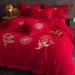 Milk Velvet Four-Piece Embroidered Festive Red Bed Sheet Set Double-Sided Thickened Warm Wedding Bedding_maomaolike.com