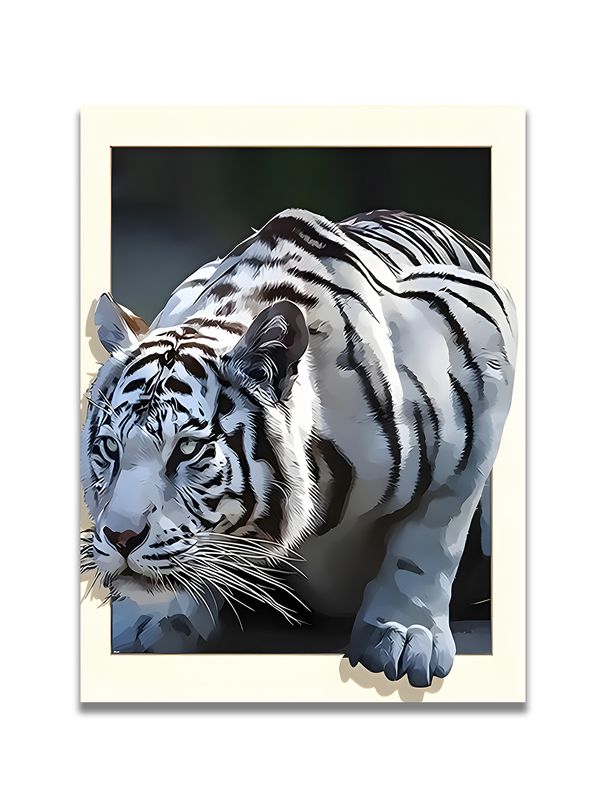White Tiger 3D Optical Illusion Canvas Wall Art, Realistic Wildlife Portrait Decorative Art, 3D Optical Illusion Effect, Tiger_maomaolike.com