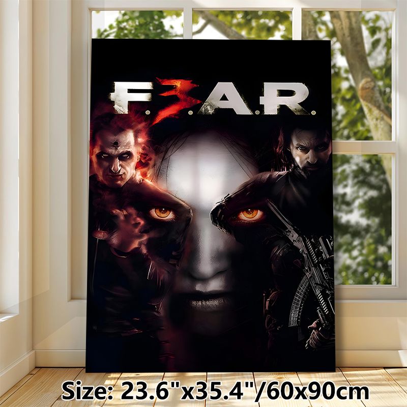 F.E.A.R. Horror Game Painting Poster, Dark Gothic Horror Style Poster, Captivating Spooky Design With Mysterious Intense-eyed Characters, Ideal For_maomaolike.com