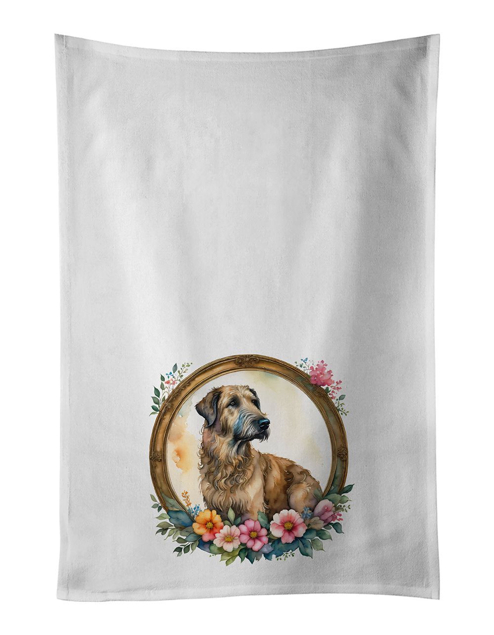 Irish Wolfhound And Flowers Kitchen Towel Set Of 2 White Dish Towels Decorative Bathroom Hand Towel For Hand, Face, Hair, Yoga, Tea, Dishcloth, 19 X 28", White_maomaolike.com