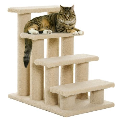 PawHut 25" 4-Step Multi-Level Carpeted Cat Scratching Post Pet Stairs, Beige_maomaolike.com