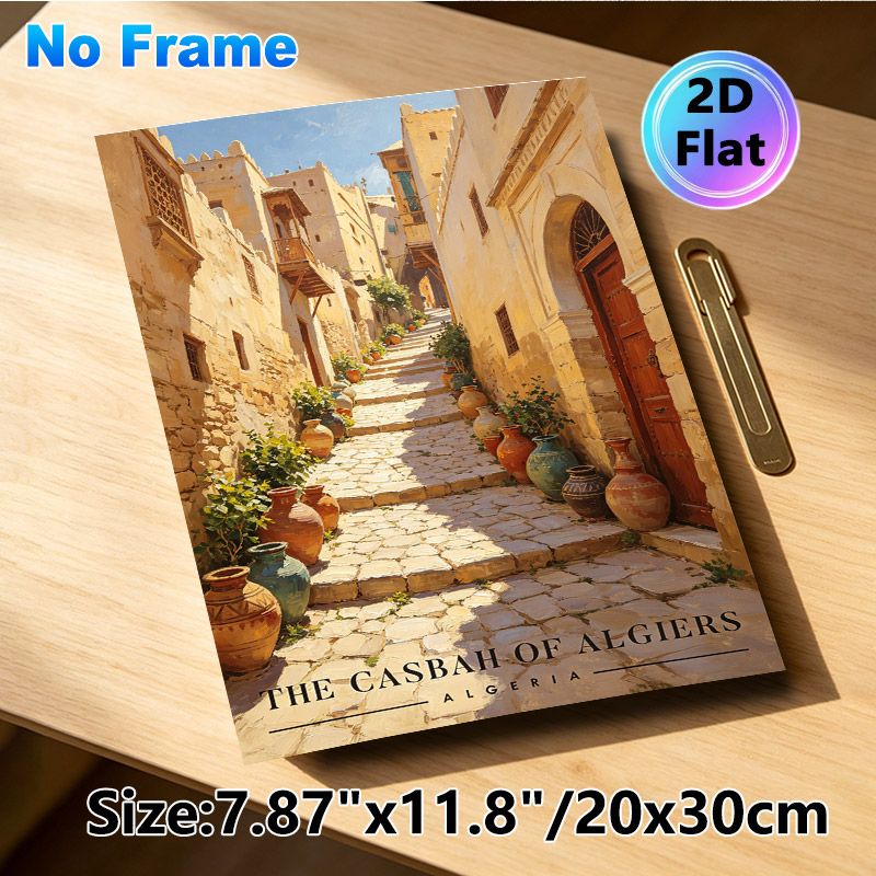 Casbah Of Algiers Alley Painting Poster, Warm-toned Impressionist Mediterranean Lane Poster, Vivid Rustic Architectural View Ideal For Living Room_maomaolike.com