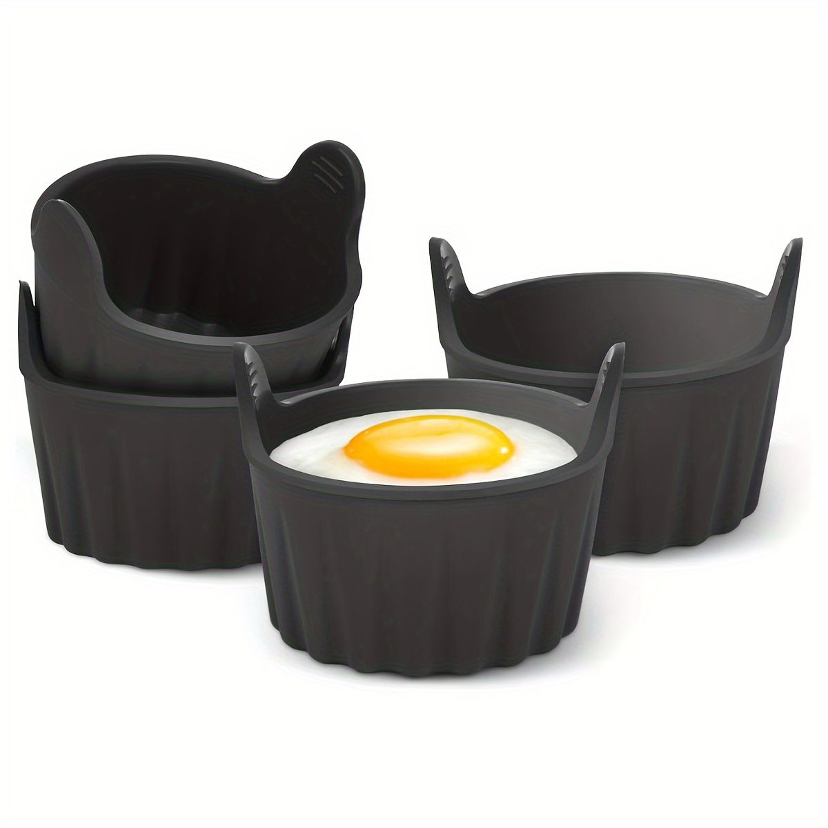 4pcs,Air Fryer Egg Moulds, Silicone Non-Stick Egg Tray Reusable Ramekins For Air Fryer Egg Poacher Egg Cooker Waffle Molds Air Fryer Accessories Black_maomaolike.com