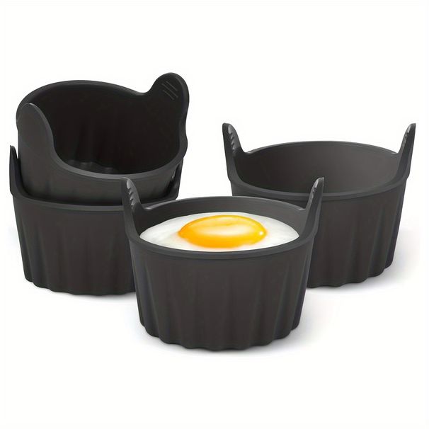4pcs,Air Fryer Egg Moulds, Silicone Non-Stick Egg Tray Reusable Ramekins For Air Fryer Egg Poacher Egg Cooker Waffle Molds Air Fryer Accessories Black_maomaolike.com