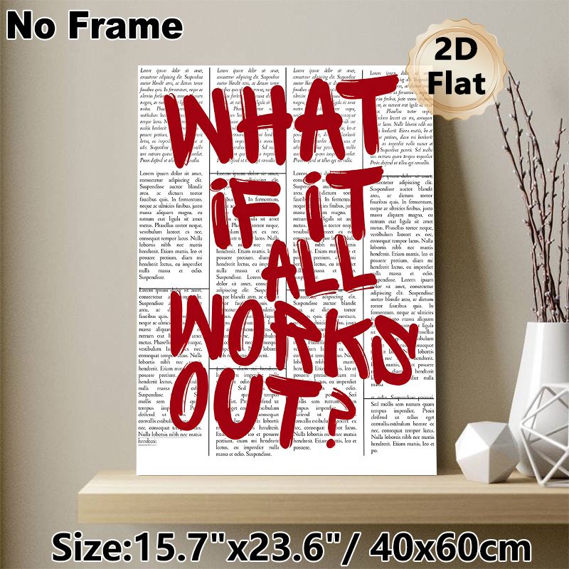 Inspirational "What If It All Works Out?" Painting Poster, Bold Red Typographic Vintage Newspaper Style Poster, Motivational Wall Decor Ideal For Home_maomaolike.com