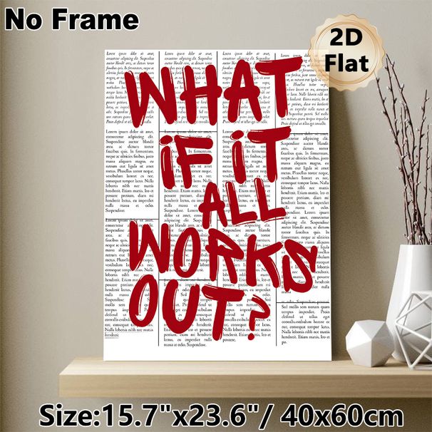 Inspirational "What If It All Works Out?" Painting Poster, Bold Red Typographic Vintage Newspaper Style Poster, Motivational Wall Decor Ideal For Home_maomaolike.com