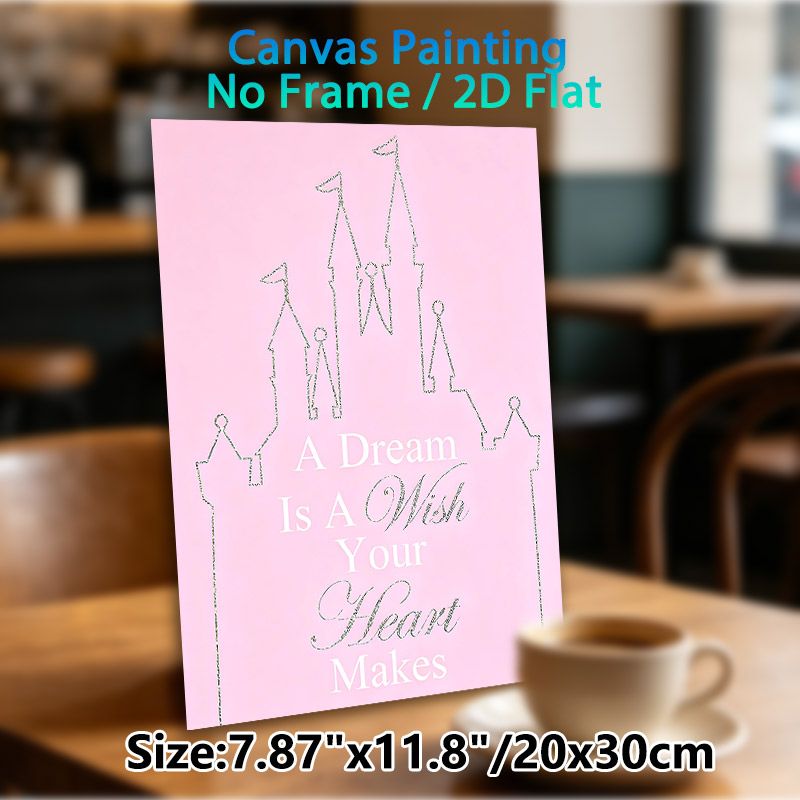 Castle Themed Painting Poster, Soft Pink Minimalist Line Art Castle Poster, Inspirational "A Dream Is A Wish Your Heart Makes" Quote For Bedroom_maomaolike.com