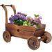 Wooden Wagon Planter Box, Mobile Garden Planter With 4 Wheels, Handle, Drain Hole, Decorative Flower Planter For Indoor & Outdoor Decor, Wooden Flower Cart For Patio, Garden, Balcony, Brown_maomaolike.com