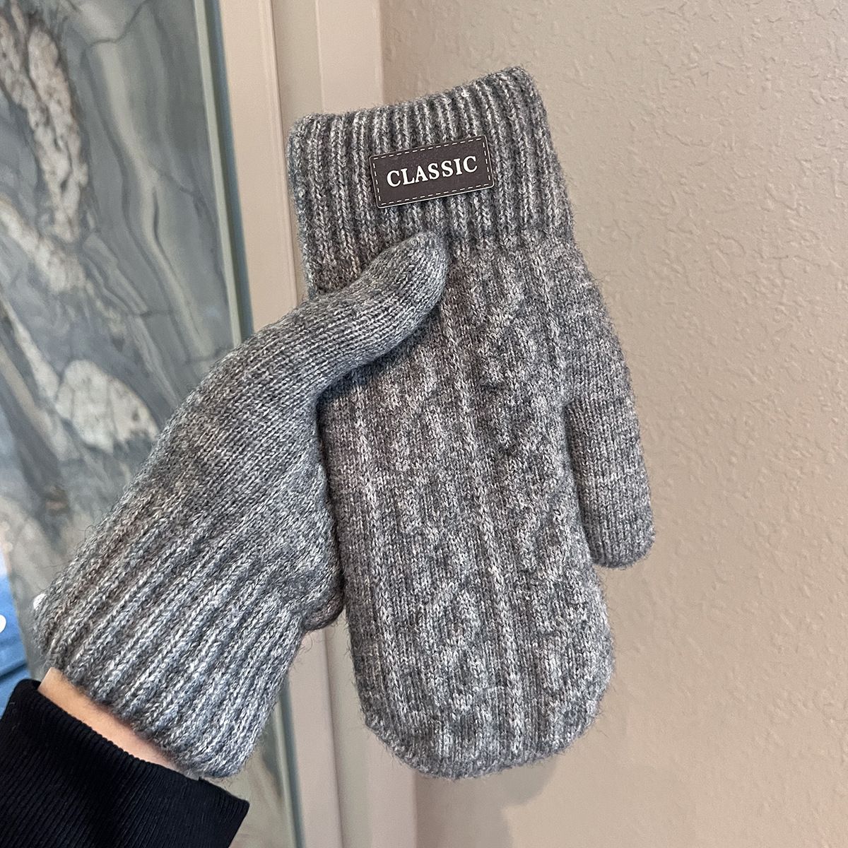 Sports Gloves Skiing Cycling Motorcycle Hiking Touch Screen Gloves Men's Fleece-thickened Warm Gloves Windproof Wool Knit Double Layer_maomaolike.com