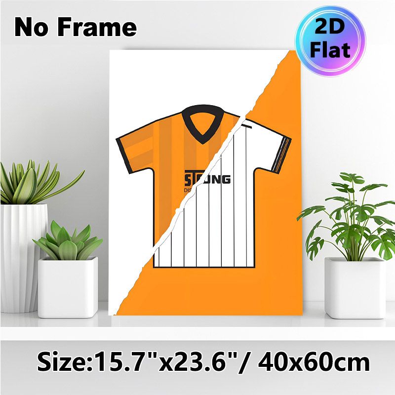 Football Jersey Themed Painting Poster, Sleek Split-style Orange & White Striped Jersey Poster, Unique Split Design, Ideal For Sports-themed Rooms_maomaolike.com