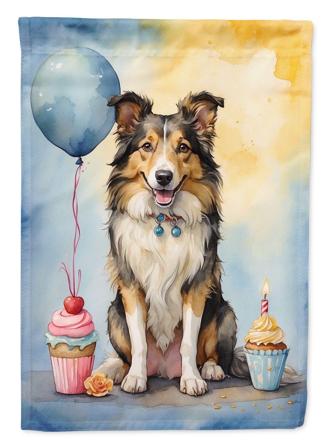 Collie Happy Birthday House Flag Large Porch Sleeve Pole Decorative Outside Yard Banner Artwork Wall Hanging, Polyester, House Size, Multicolor_maomaolike.com
