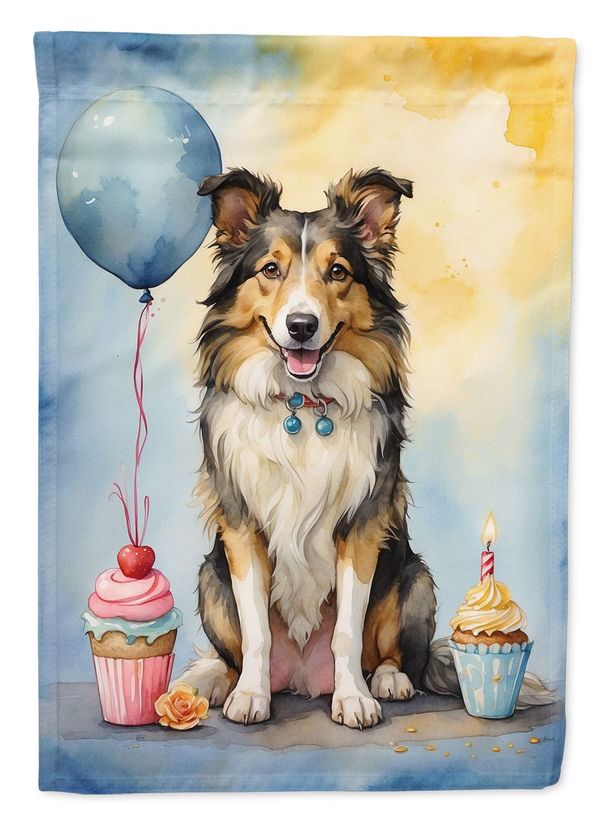 Collie Happy Birthday House Flag Large Porch Sleeve Pole Decorative Outside Yard Banner Artwork Wall Hanging, Polyester, House Size, Multicolor_maomaolike.com