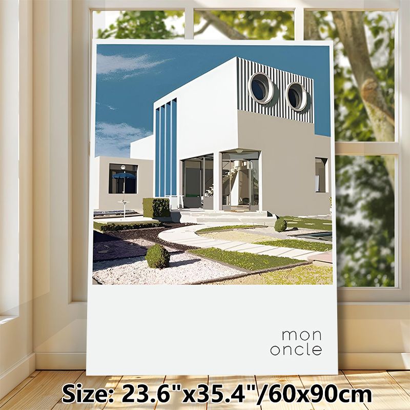 Modern Architecture Painting Poster, Sleek Minimalist Geometric House With Neat Garden Poster, Contemporary Clean Visual Suitable For Living Room_maomaolike.com