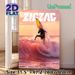 Surfing Themed Painting Poster, Vibrant Sunset Coastal Scene Poster, Features Dynamic Surfer Performing Trick In Pink-hued Waves, Adds Energetic_maomaolike.com