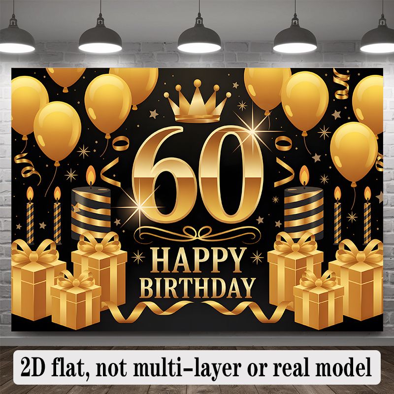 60th Birthday Party Banner - 2D Flat Polyester Backdrop, Wall Hanging Photo Props, Celebration Party Decor_maomaolike.com