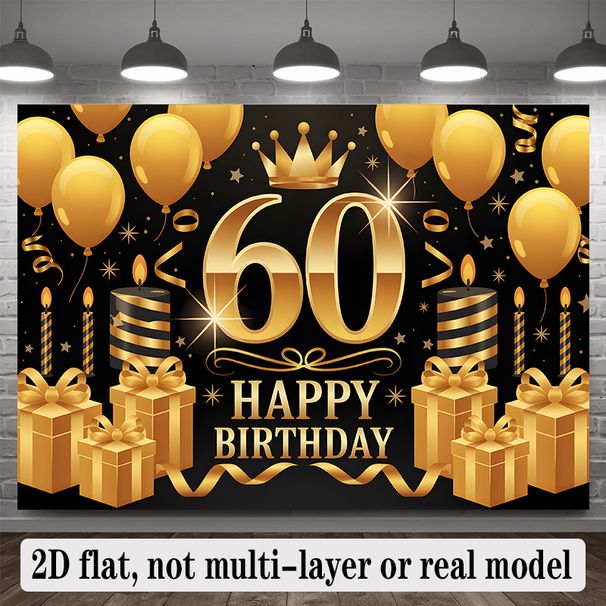 60th Birthday Party Banner - 2D Flat Polyester Backdrop, Wall Hanging Photo Props, Celebration Party Decor_maomaolike.com