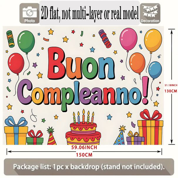 Italian Happy Birthday Banner - 2D Flat Polyester Party Backdrop, Wall Hanging Photo Props, Birthday Party Decor_maomaolike.com