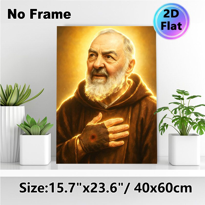 Saint Padre Pio Themed Painting Poster, Warm Glowing Sacred Portrait Poster, Serene Spiritual Artwork, Ideal For Home Prayer Space And Church_maomaolike.com