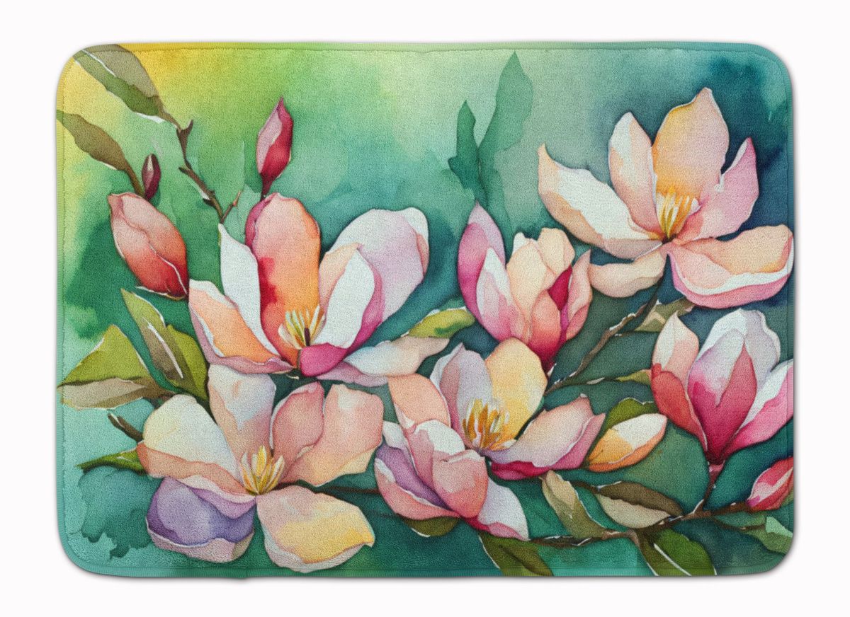 Louisiana Magnolias In Watercolor Memory Foam Kitchen Mat Machine Washable Anti-Fatigue Mat Cushion Comfort Bath Mat Or Kitchen Rug_maomaolike.com
