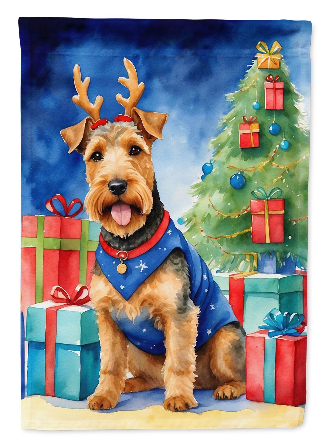 Welsh Terrier Christmas Reindeer House Flag Large Porch Sleeve Pole Decorative Outside Yard Banner Artwork Wall Hanging, Polyester, House Size, Multicolor_maomaolike.com