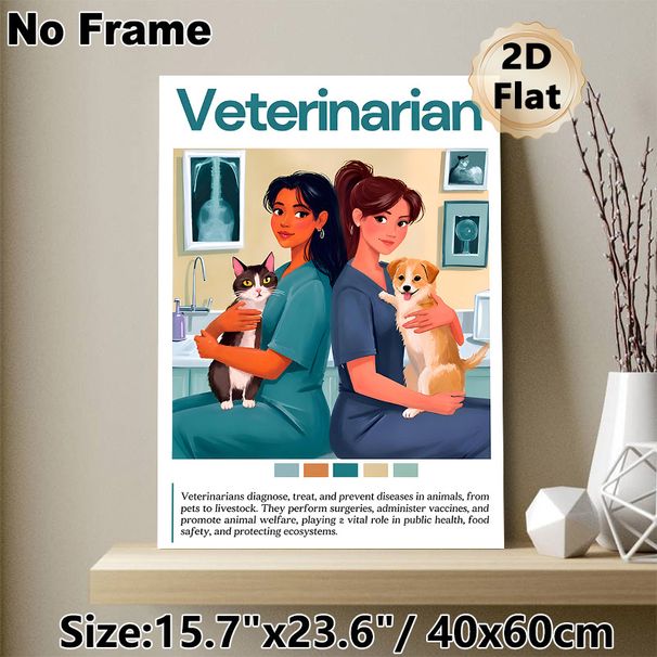 Veterinarian Themed Painting Poster, Warm Vivid Veterinarian With Cat & Dog Poster, Informative Decorative Piece Ideal For Veterinary Clinics, Pet_maomaolike.com