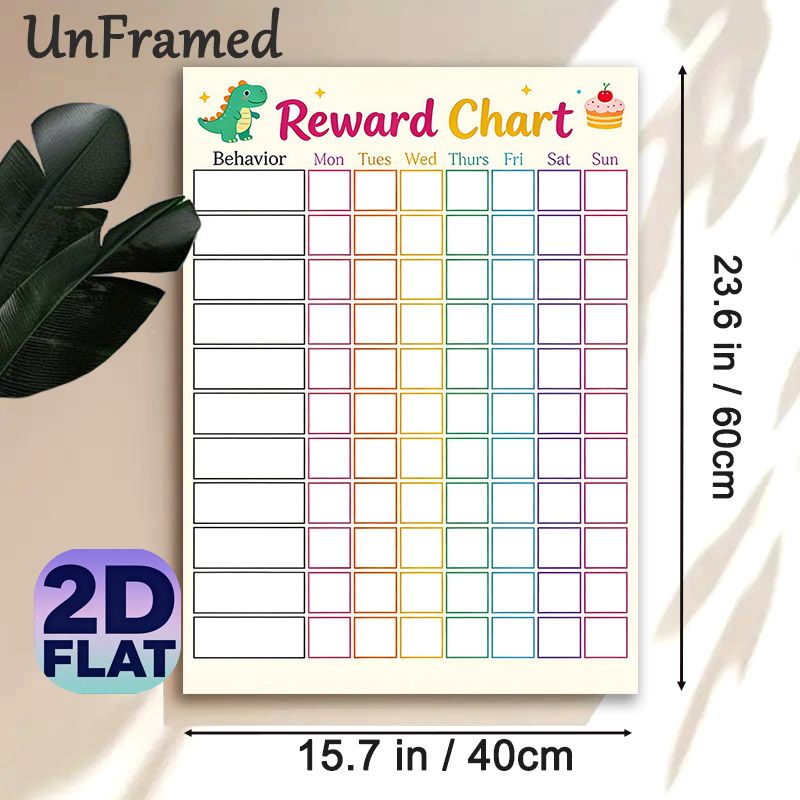 Dinosaur & Cupcake Themed Reward Chart Painting Poster, Bright Colorful Grid Layout Poster, Practical Tool To Track Daily Behaviors, Ideal For Home_maomaolike.com