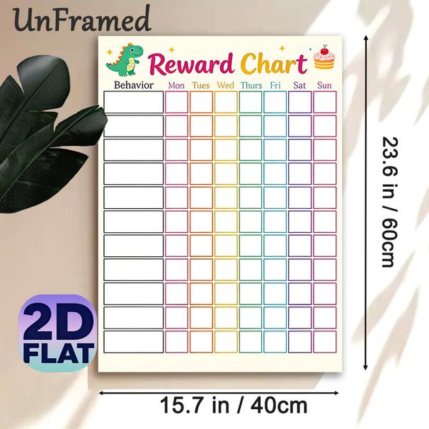 Dinosaur & Cupcake Themed Reward Chart Painting Poster, Bright Colorful Grid Layout Poster, Practical Tool To Track Daily Behaviors, Ideal For Home_maomaolike.com