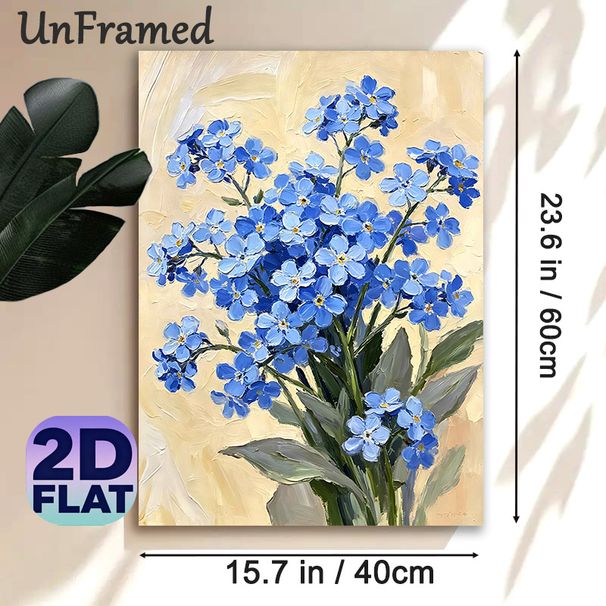 Blue Forget-me-not Floral Painting Poster, Textured Impasto-style Blue Blooms Poster, Delicate Natural Charm Ideal For Living Room, Bedroom Wall Decor_maomaolike.com