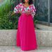 Women's Clothing women's summer new fashion V neck printed top pleated long skirt two piece suit_maomaolike.com