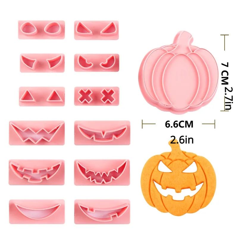 13pcs, Fun Halloween Pumpkin Cookie Cutters - 6 Different Facial Expressions - Plastic Pastry Molds - Baking Tools and Kitchen Accessories_maomaolike.com
