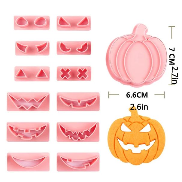 13pcs, Fun Halloween Pumpkin Cookie Cutters - 6 Different Facial Expressions - Plastic Pastry Molds - Baking Tools and Kitchen Accessories_maomaolike.com