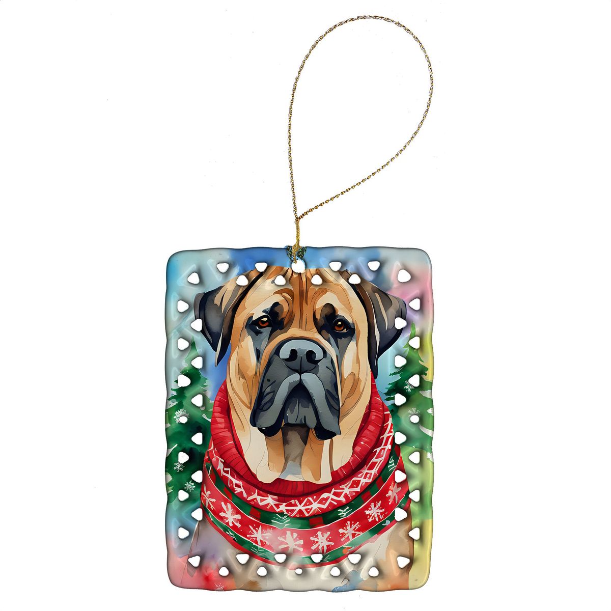 Mastiff Christmas Porcelain Ornament Christmas Tree Hanging Decorations For Home Christmas Holiday, Rectangle, Gift, Multicolor_maomaolike.com