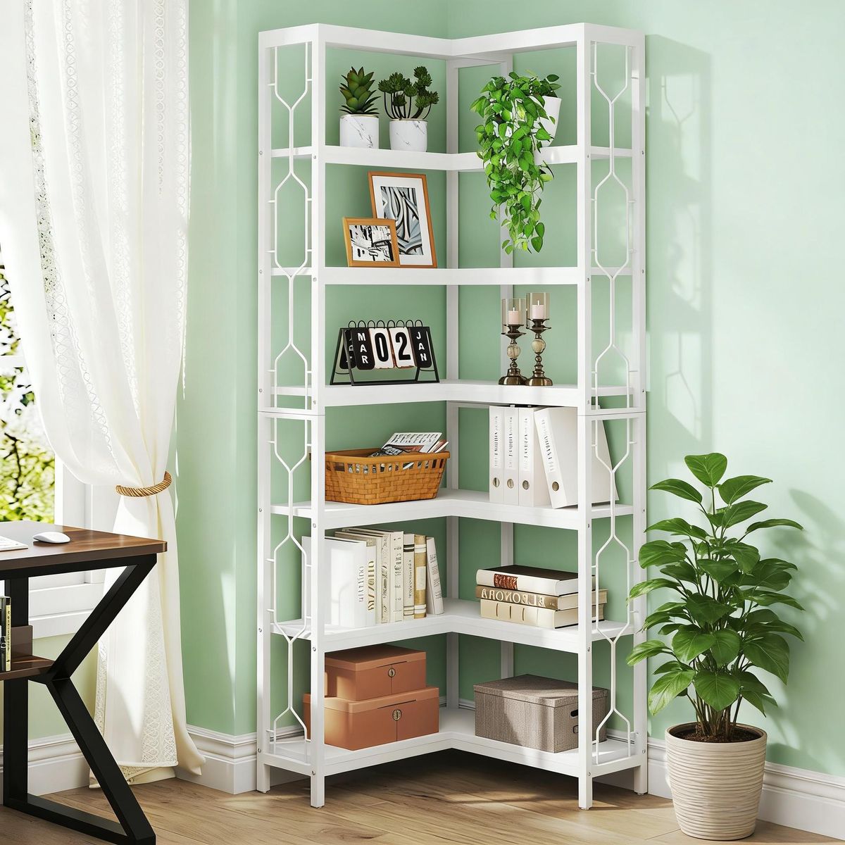 Corner Bookshelf, Industrial Corner Etagere Bookcase_maomaolike.com