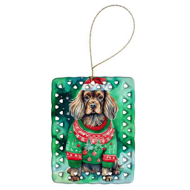 Sussex Spaniel Christmas Porcelain Ornament Christmas Tree Hanging Decorations For Home Christmas Holiday, Rectangle, Gift, Multicolor_maomaolike.com