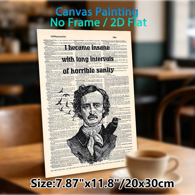 Edgar Allan Poe Themed Painting Poster, Vintage Newspaper-style Black & White Portrait With Crows And Quote Poster, Thought-provoking Literary Decor_maomaolike.com