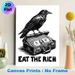 Crow & Cash Suitcase Painting Poster, Monochrome Engraving-style Poster, Unique Satirical Design With "Eat The Rich" Text, Ideal For Home Office And_maomaolike.com
