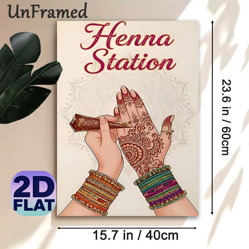 Henna Station Painting Poster, Exquisite Ethnic-style Poster, Intricate Henna Hand Art With Subtle Mandala Backdrop, Charming Cultural Decor For_maomaolike.com