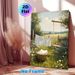 Rustic Laundry Yard Painting Poster, Warm-toned Idyllic Pastoral Poster, Sunlit Yard With Hanging Clothes, Wildflowers And Swing, Adds Cozy Rural Feel_maomaolike.com