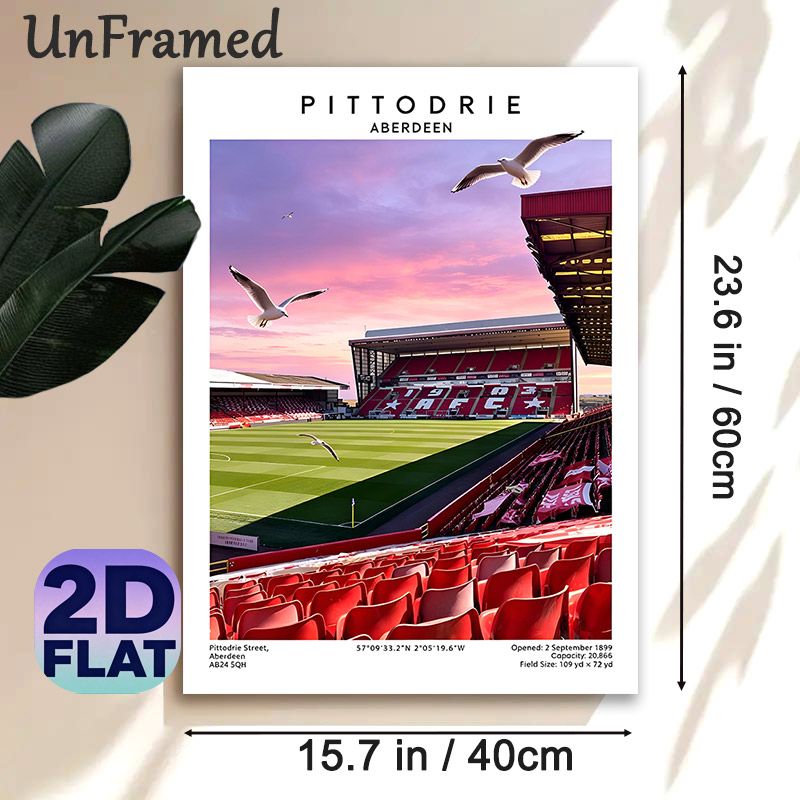 Pittodrie Stadium Painting Poster, Vibrant Sunset Soccer Stadium With Seagulls Poster, Features Authentic Venue Details, Ideal For Home, Game Room And_maomaolike.com