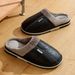 Big Size Winter Casual Men's Slippers Indoor Waterproof PU Leather Home Shoes Fur Flat Warm Fashion Bedroom Houseshoes_maomaolike.com