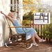 Outdoor 2-Person Glider Bench, Outside Glider Swing Chair Loveseat With Table, Steel Frame, Light Mixed Brown_maomaolike.com