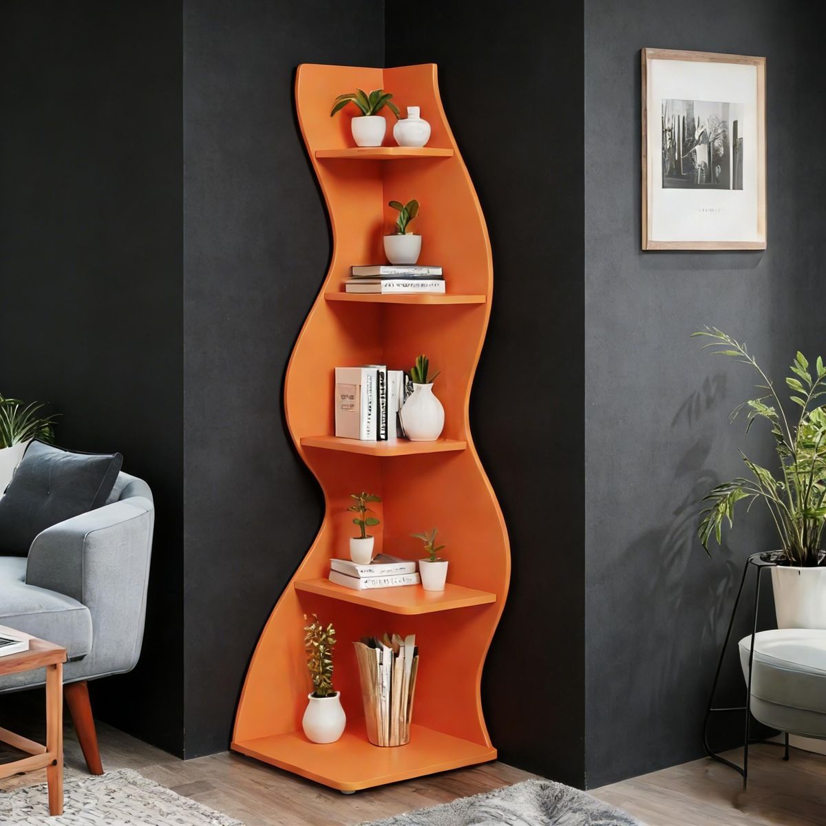 Modern Wall Corner Bookshelf Bookcase_maomaolike.com