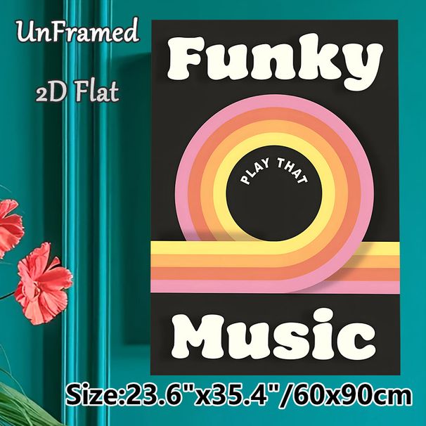 Funky Music Theme Painting Poster, Vintage Warm-toned Rainbow Graphic Poster, Stylish Music-inspired Decor Ideal For Living Room, Music Studio And_maomaolike.com