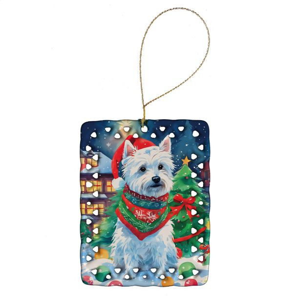 Westie Christmas Porcelain Ornament Christmas Tree Hanging Decorations For Home Christmas Holiday, Rectangle, Gift, Multicolor_maomaolike.com