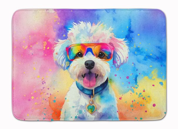 Bichon Frise Hippie Dawg Memory Foam Kitchen Mat Machine Washable Anti-Fatigue Mat Cushion Comfort Bath Mat Or Kitchen Rug_maomaolike.com
