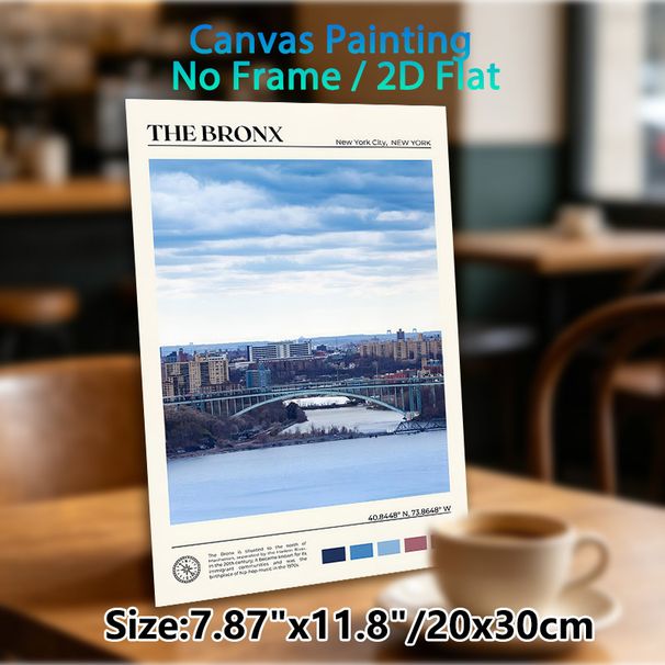The Bronx Cityscape Painting Poster, Serene Urban Scenic Poster, Captivating NYC Borough View With Minimalist Typographic Details, Ideal For Home_maomaolike.com