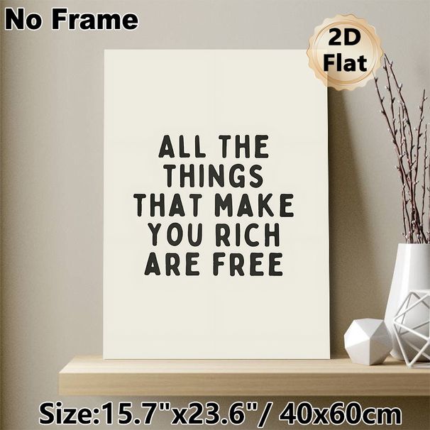 Inspirational Quote Painting Poster, Minimalist Typographic Poster, Uplifting "All The Things That Make You Rich Are Free" Message, Ideal For Living_maomaolike.com
